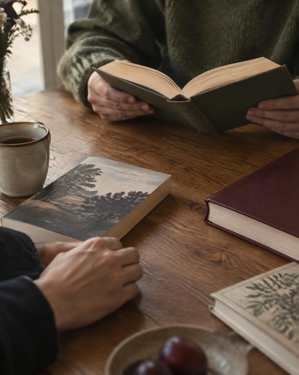 Different books gathered on a reading table